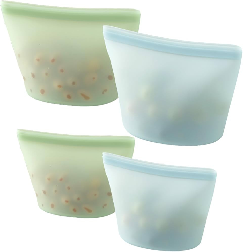 PandaEar 4 Pack Reusable Silicone Food Storage Bags, Leakproof Stand-Up Freezer Bags, Microwave &... | Amazon (US)