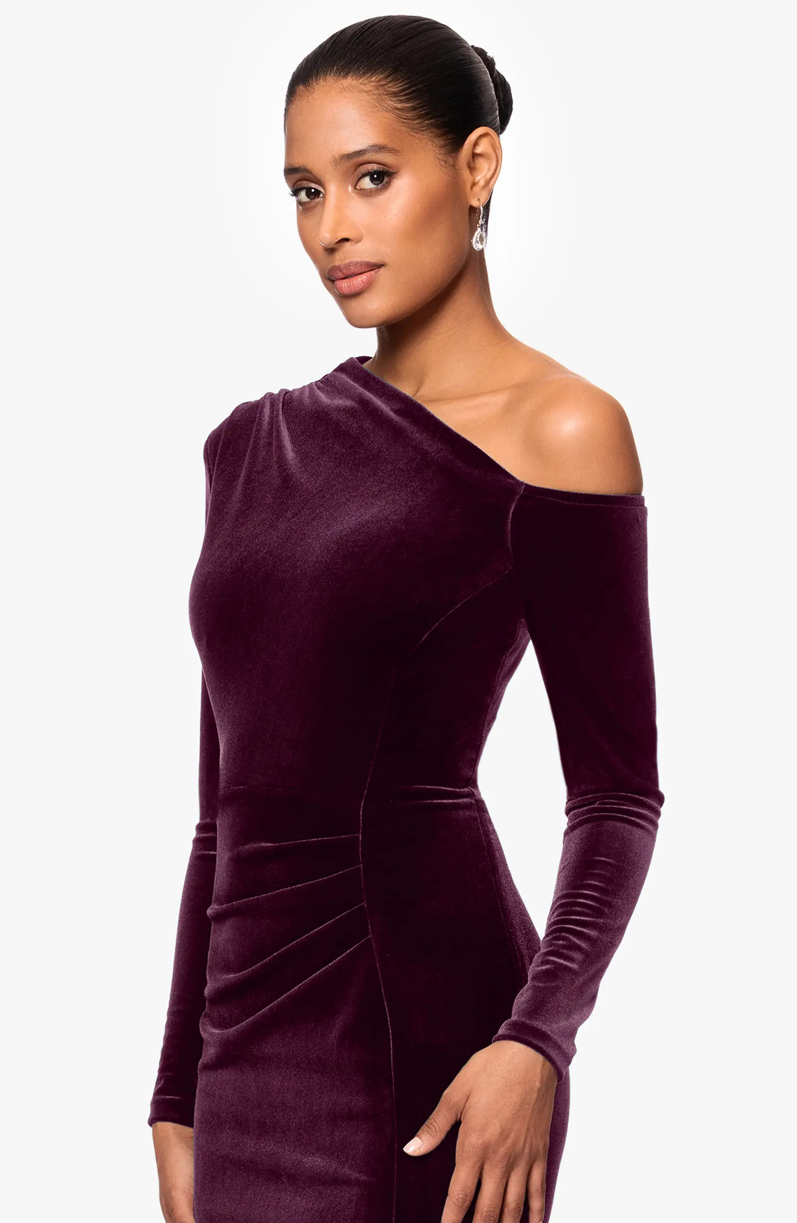 One-Shoulder Long Sleeve Velvet Gown | Nordstrom