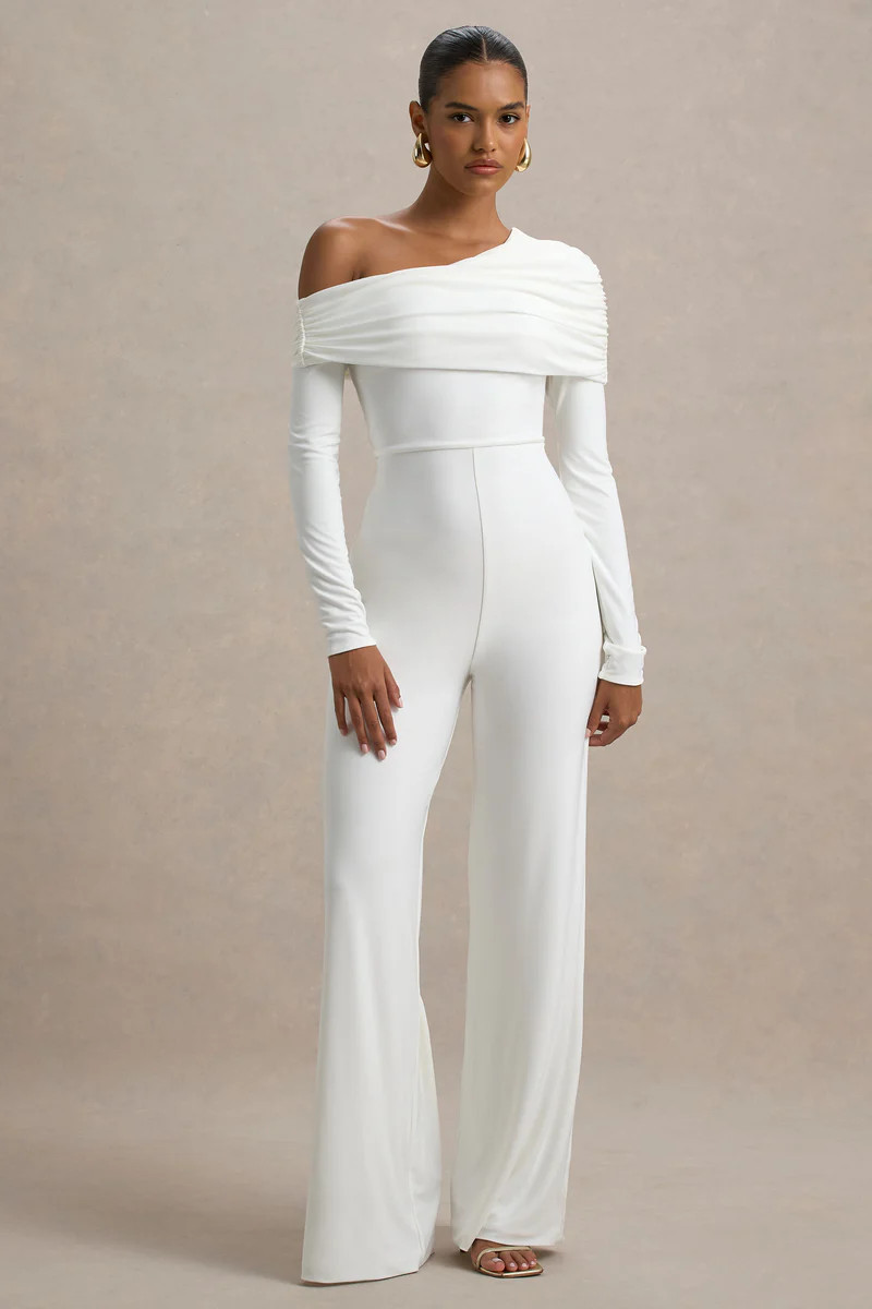 Gracious  White Jumpsuit With Asymmetric Neckline | Club L London