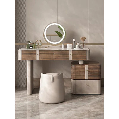 39.37"Minimalist Luxurious Solid Wood Vanity With Chest Of Drawers & Stool & Mirror | Wayfair North America