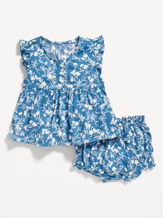 Printed Poplin Flutter-Sleeve Top & Bloomer Shorts Set for Baby | Old Navy (US)