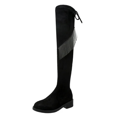 WANYNG Women Boots Shoes Thick High Heel Boots Casual Soft Bottom Non Slip Stretch Wool Boots Long T | Walmart (US)