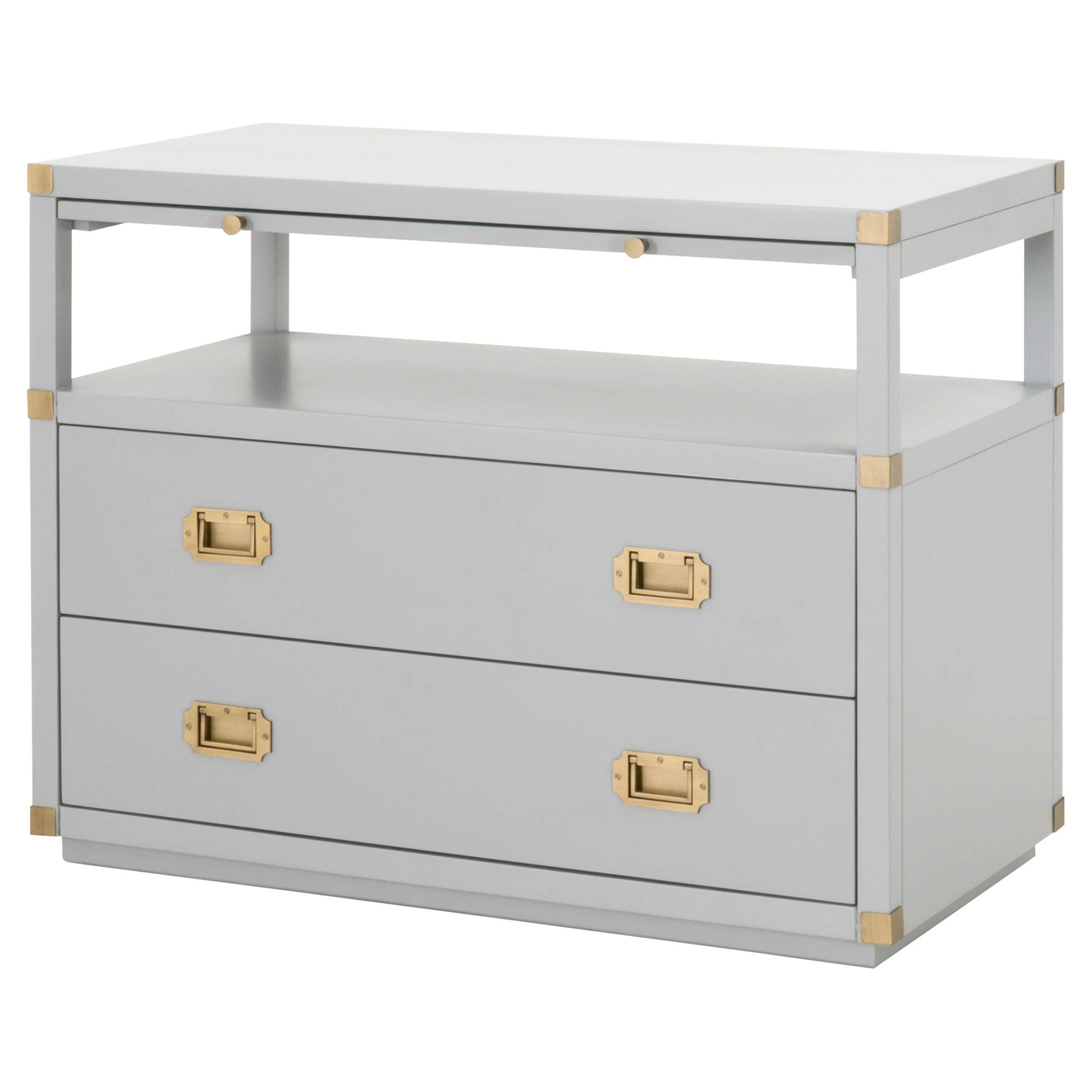 Bobby Modern Classic Grey Wood Brushed Gold Nightstand | Kathy Kuo Home
