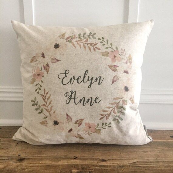 Custom Name Floral Wreath Pillow Cover | Etsy (CAD)