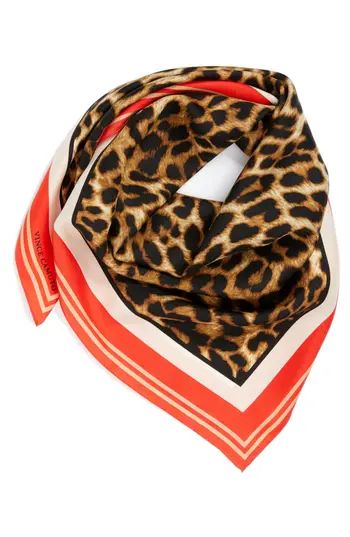 Women's Vince Camuto Racing Leopard Silk Square Scarf, Size One Size - Coral | Nordstrom