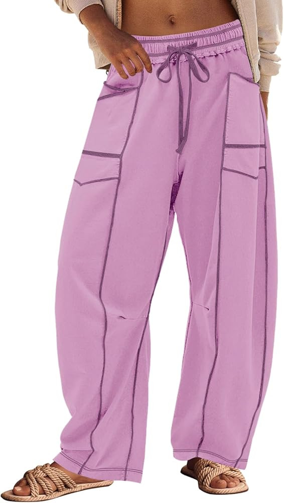 Panadila Womens Barrel Pants Drawstring Wide Leg Sweatpants Baggy Summer Lounge Pants Casual Beac... | Amazon (US)