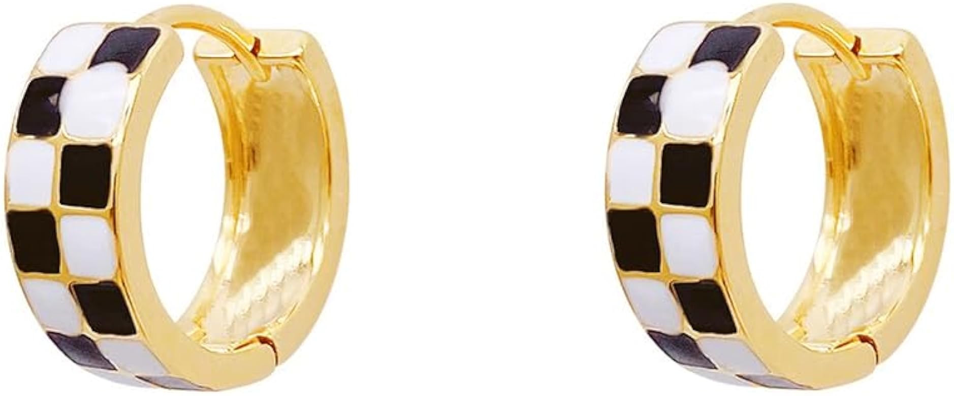 Chic Checker Small Hoop Cartilage Earrings for Women Dainty 925 Sterling Silver Post Tiny Round C... | Amazon (US)