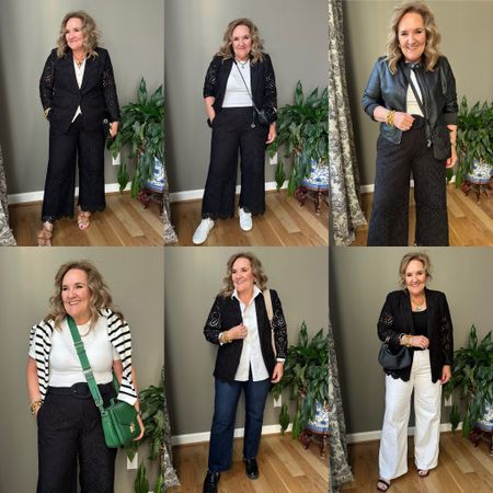 Black eyelet blazer and pants. Wear it as a suit or as separates. Wearing a size 2.0 
Pants and shoes are 25% off at Chicos! 
White jeans size 2.0
Spanx faux leather size XL 10% off and free shipping NANETTEXSPANX 
Jeans size 31. Great straight leg. Nice stretch. 15% off at avara code NANETTE15

Wear the suit to a wedding, graduation, Mother’s Day, showers and dinner dates. 


Spring outfit

#LTKmidsize #LTKover40 #LTKsalealert