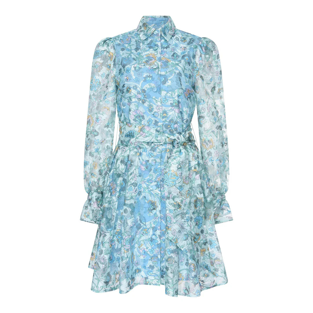 Alma Blue Floral Organza Mini Dress | Olivia Rubin