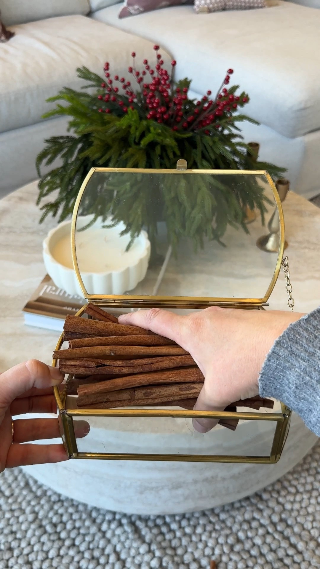 A little Christmas magic in the simplest details ✨🎄 These gold gift boxes paired with cinnamon bark accents add the prettiest warm, festive touch to holiday decorating. Perfect for layering on a mantel, console, coffee table, or tucked into a Christmas vignette. 🤎✨

#LTKHome #LTKSeasonal #LTKmomlife