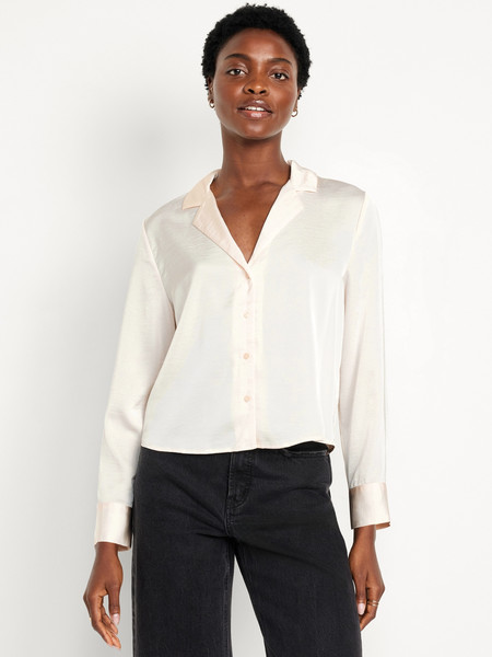 Satin Cropped Button-Down Shirt | Old Navy (US)
