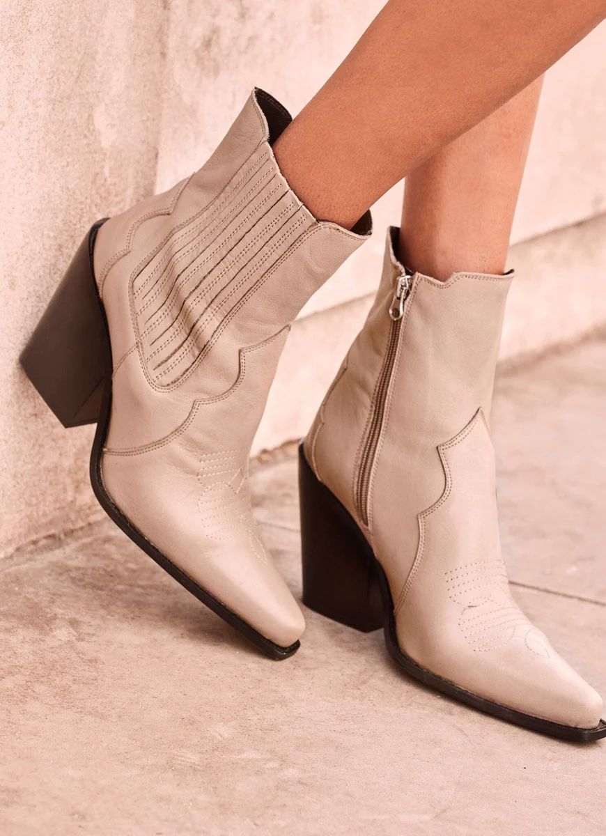 Taupe Leather Western Ankle Boots | Mint Velvet