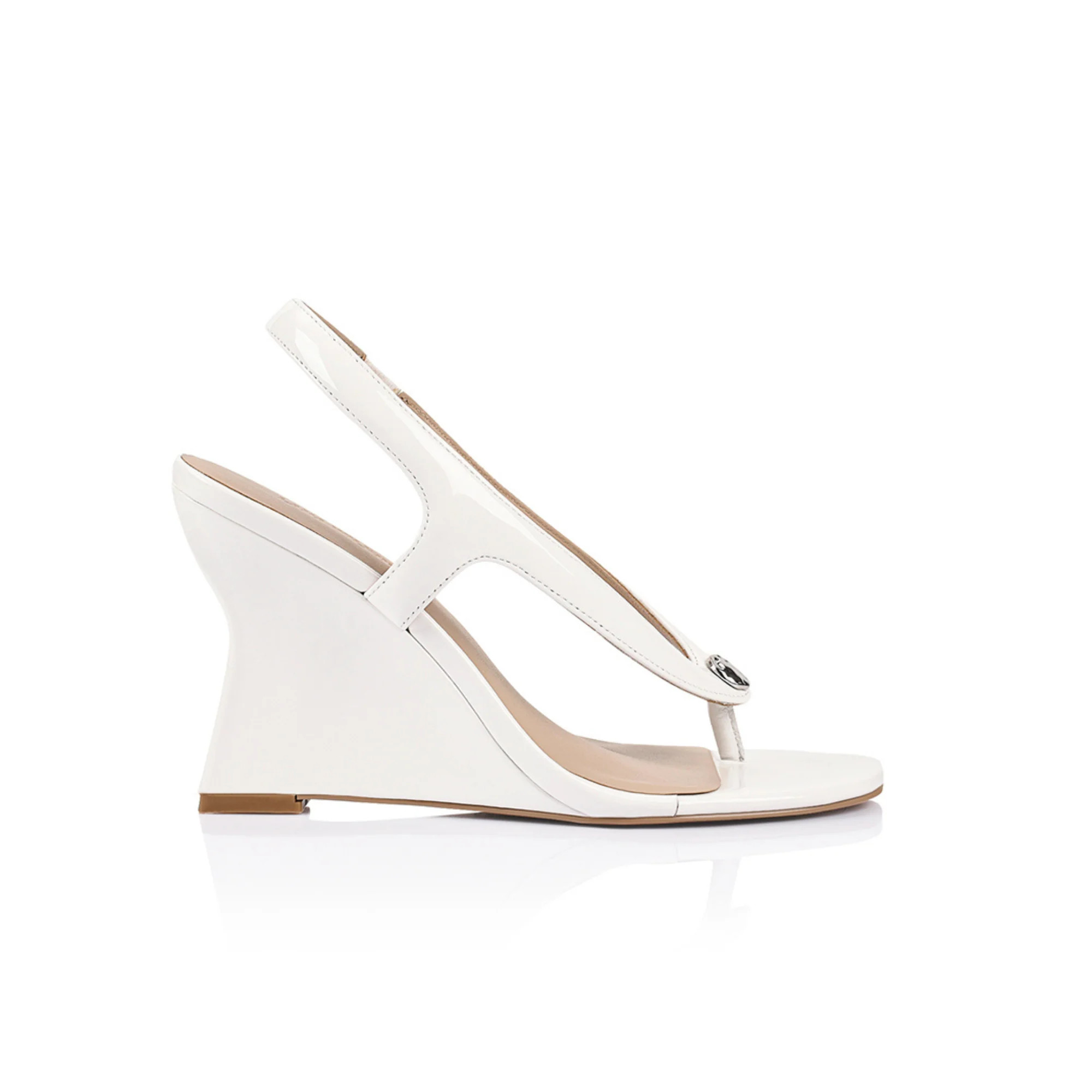 Martine Thong Slingback Wedge Sandal White Leather | Lana Wilkinson