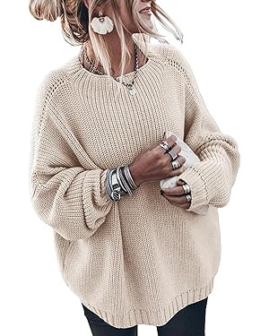 Womens Oversized Sweaters Loose Solid Casual Long Sleeve Mock Neck Knitted Jumper Tops | Amazon (US)