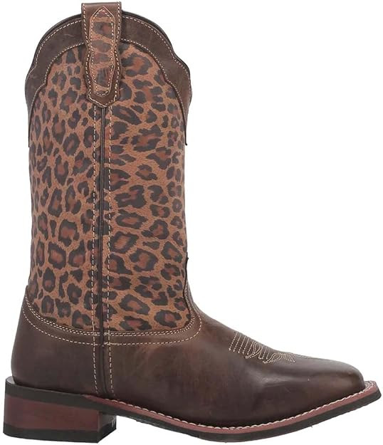 Laredo Womens Astras Cheetah Square Toe Casual Boots Mid Calf Low Heel 1-2" - Brown | Amazon (US)
