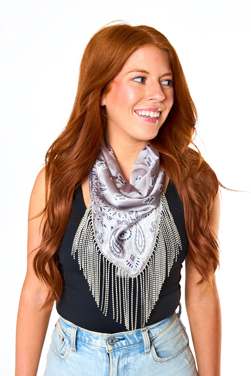 BuddyLove X Blingdana | Shania Crystal Bandana Scarf | Silver Luxe | BuddyLove