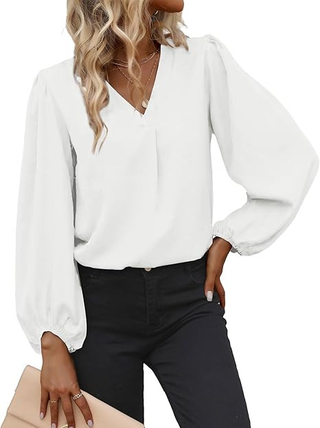 Long Sleeve Blouses for Women, Leopard Print Chiffon Tops V Neck Loose Business Shirts Casual Wor... | Amazon (US)