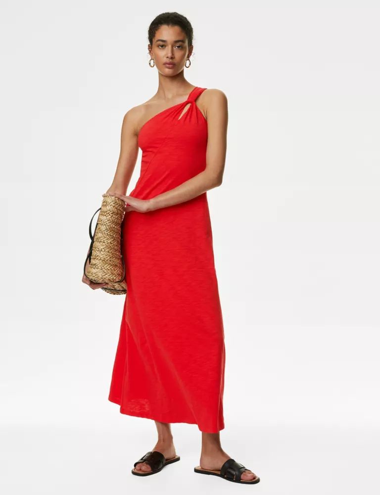 Pure Cotton One Shoulder Midi Relaxed Dress | Marks & Spencer (UK)