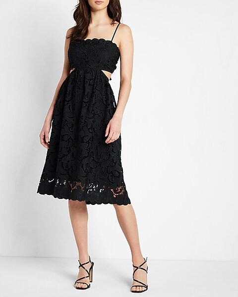 Lace Tie Back Side Cutout Midi Dress | Express