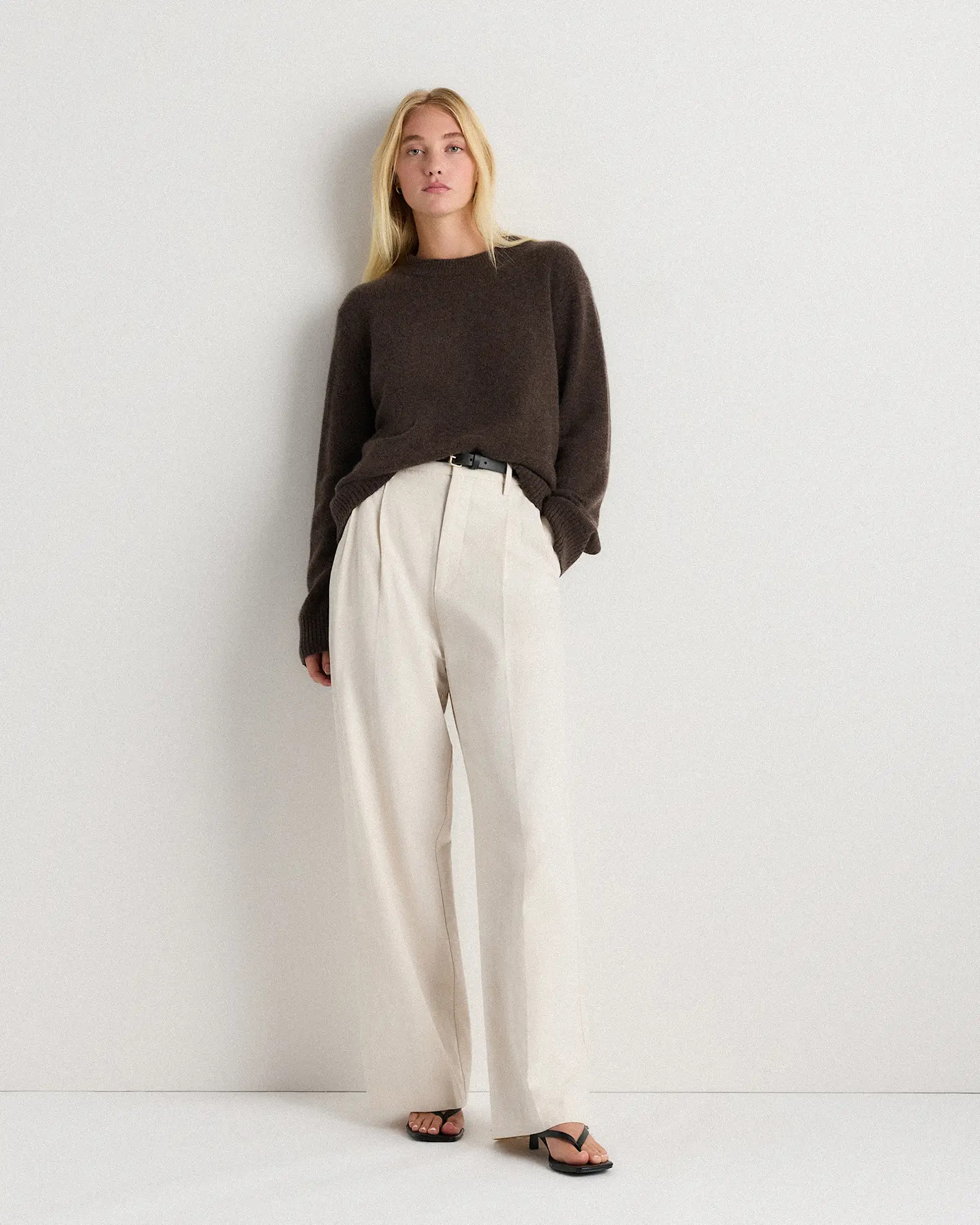 Mongolian Cashmere Oversized Crewneck Sweater in Heather Truffle Brown | Quince