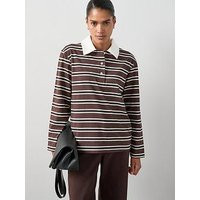 V By Very Collar Stripe Rugby Top - Brown | Very (UK)