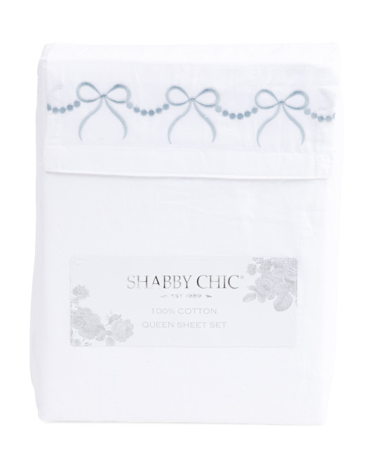 Cotton Sheet Set With Embroidered Bow Hem | TJ Maxx