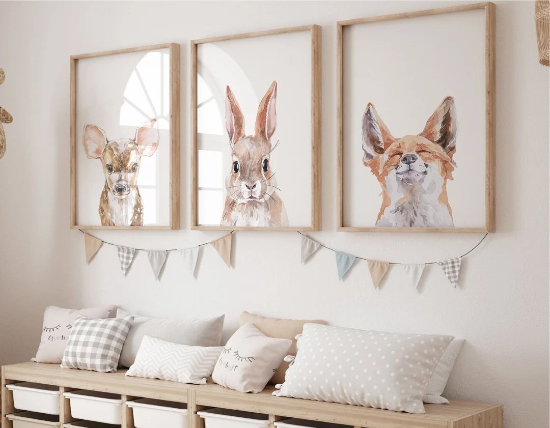 Woodland Baby Animal Nursery prints, Set of 3, Safari Nursery decor, Nursery wall art, Animal pri... | Etsy (US)
