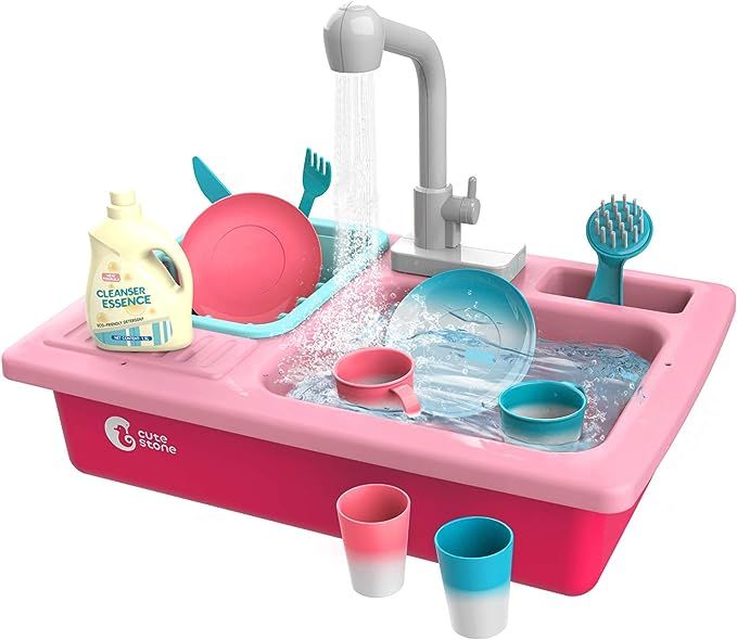 CUTE STONE Color Changing Play Kitchen Sink Toys, Children Electric Dishwasher Playing Toy with R... | Amazon (US)