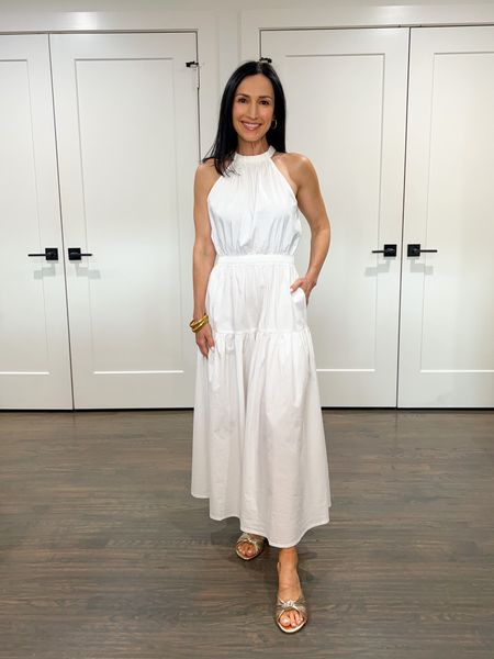 Chic White poplin Dress under $40! Added a woven belt, gold knot sandals under $20! True to size wearing xs. 

#LTKover40 #LTKstyletip #LTKfindsunder50