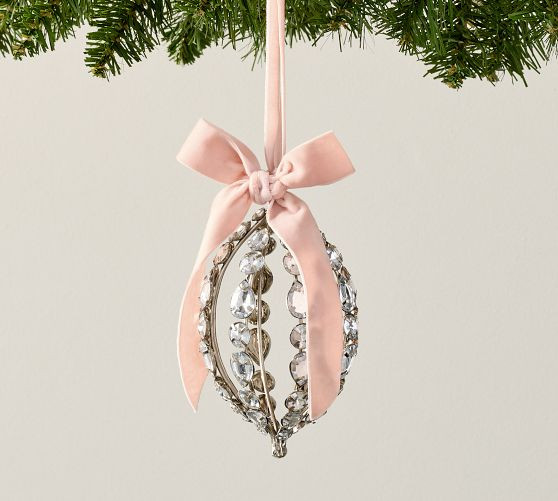 LoveShackFancy Crystal Bow Oval Ornament | Pottery Barn (US)