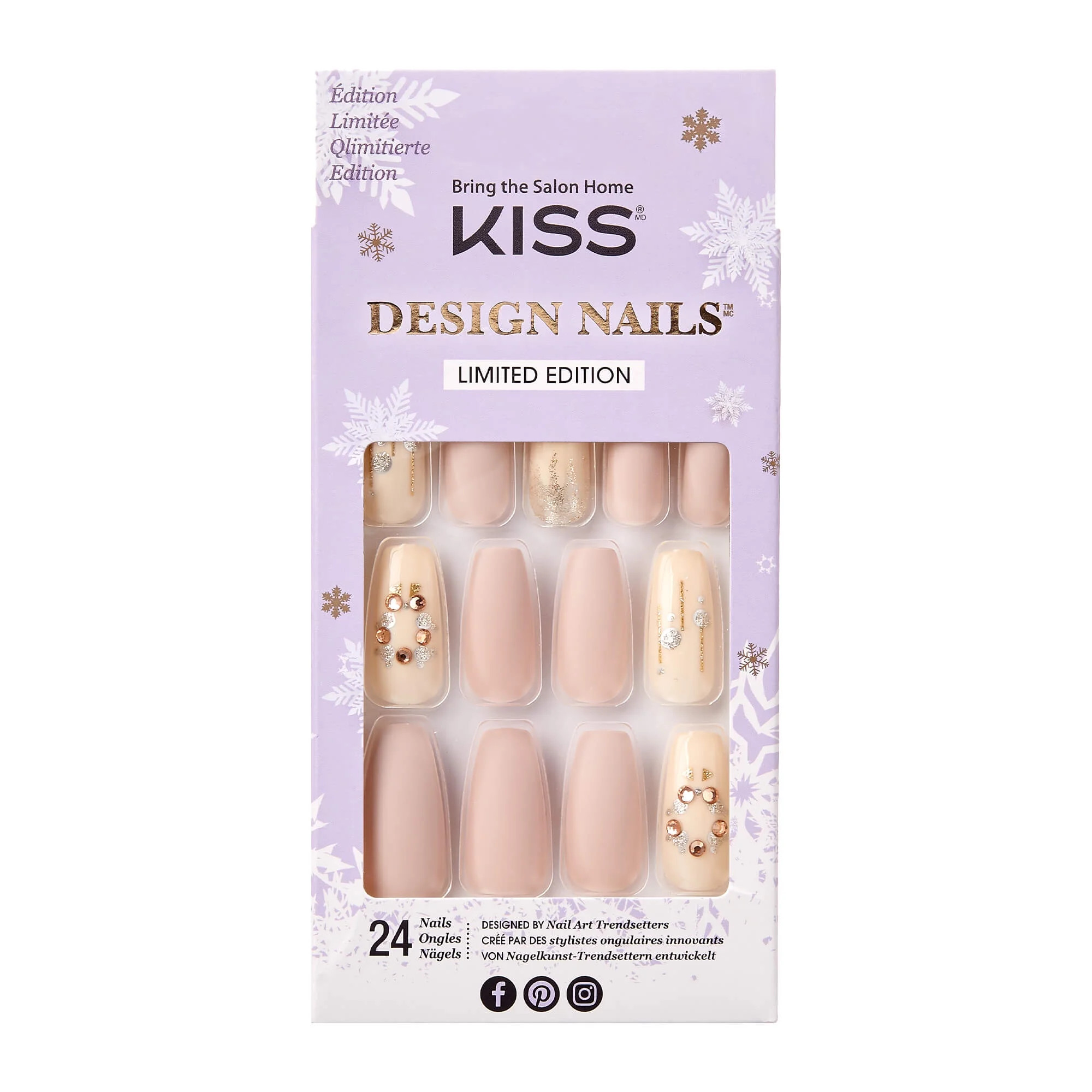 KISS Limited Edition Holiday Design Nails, Snowman, Long Length, Coffin, Glue On Nails | Walmart (US)