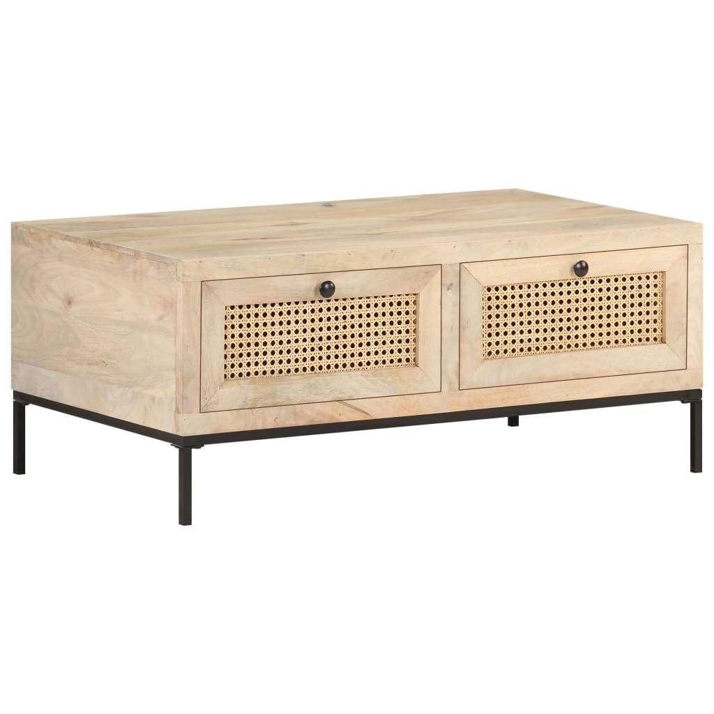 vidaXL Coffee Table 35.4"x19.7"x14.6" Solid Mango Wood and Natural Cane | Walmart (US)