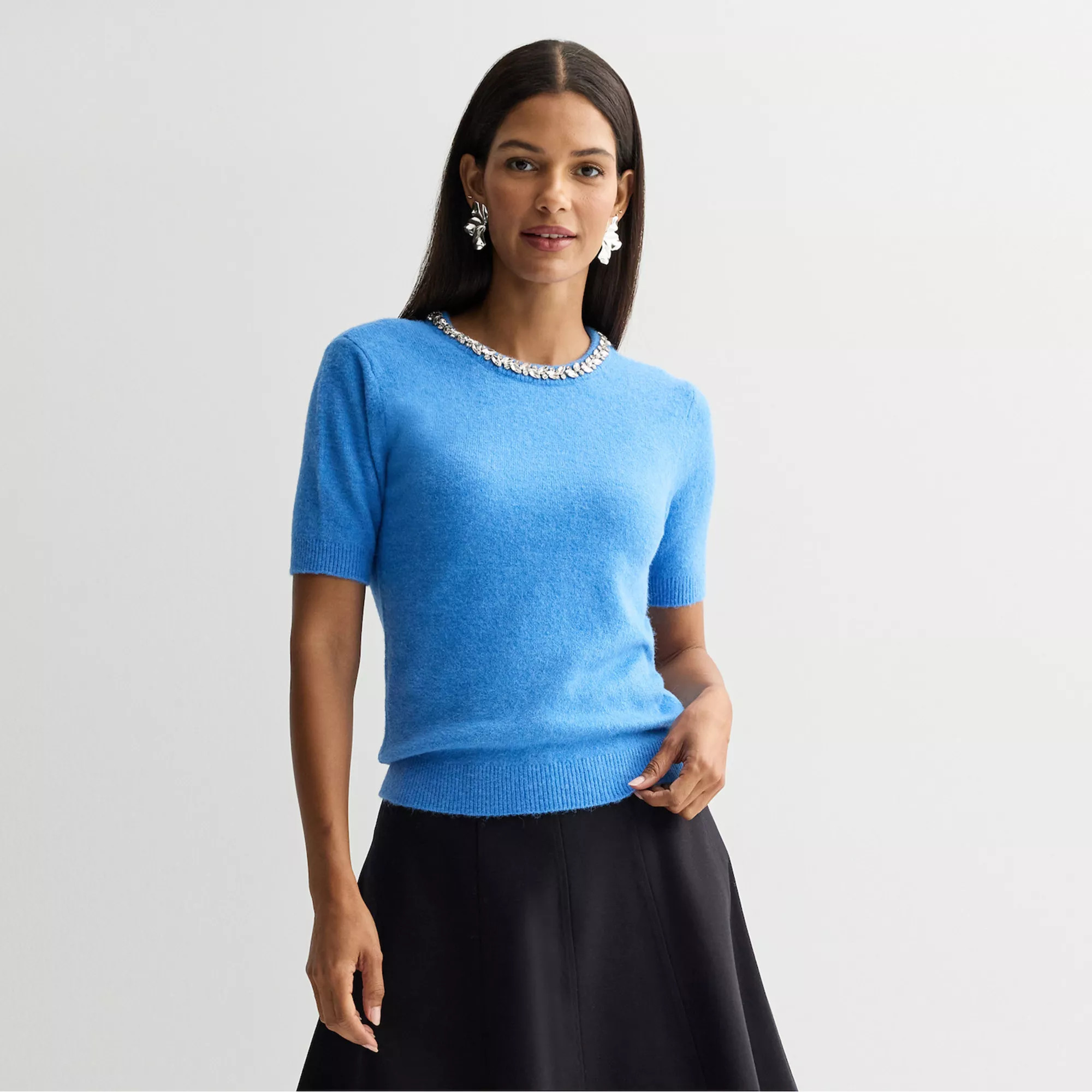 Women's Nine West Jewel Neck Short Sleeve Knit Sweater | Kohl's