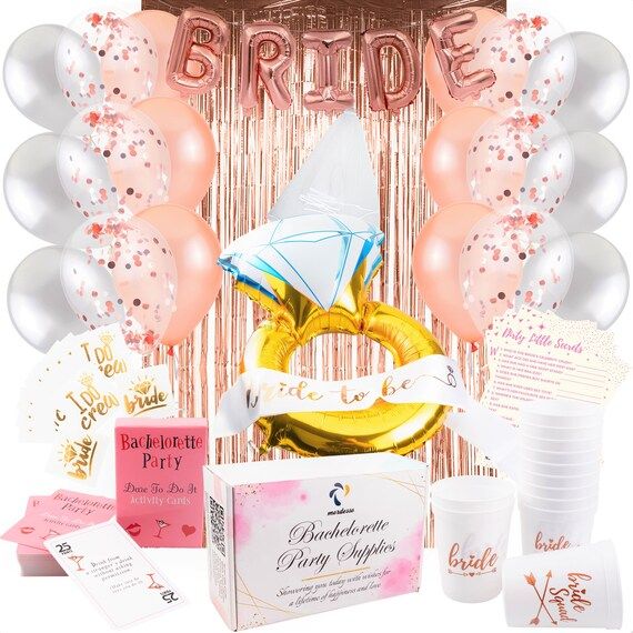 Rose Gold Bachelorette Party Decorations Kit – Bridal Shower Party Supplies - Sash, Veil, Card ... | Etsy (US)