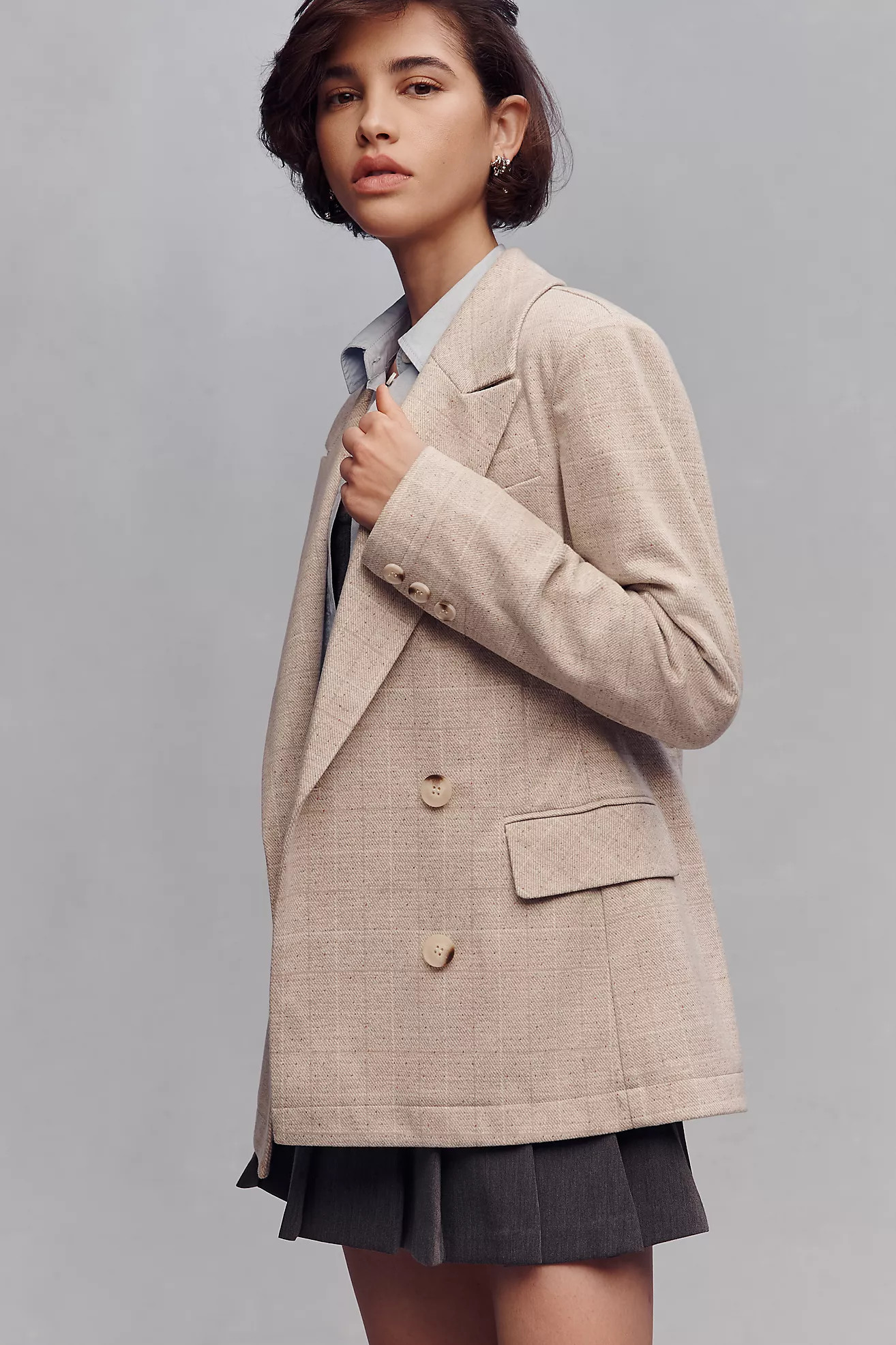 Avec Les Filles Double-Breasted Knit Plaid Blazer | Anthropologie (US)