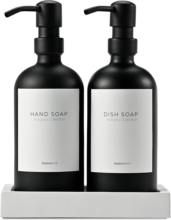 MaisoNovo Hand Soap and Lotion Dispenser Set | 16.9 fl oz Black Hand Soap Dispenser Glass with Bl... | Amazon (US)