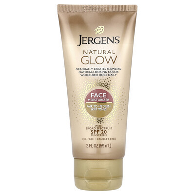 Jergens, Natural Glow, Face Moisturizer, SPF 20, Fair to Medium, 2 fl oz (59 ml) | iHerb