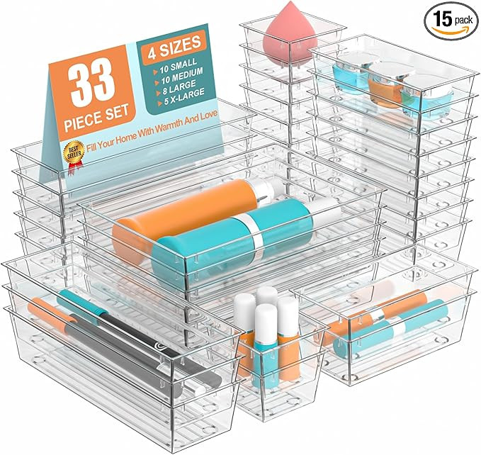 【15 PCS】Drawer Organizers, Organization and Storage Organizers and Storage, Acrylic Organizer... | Amazon (US)