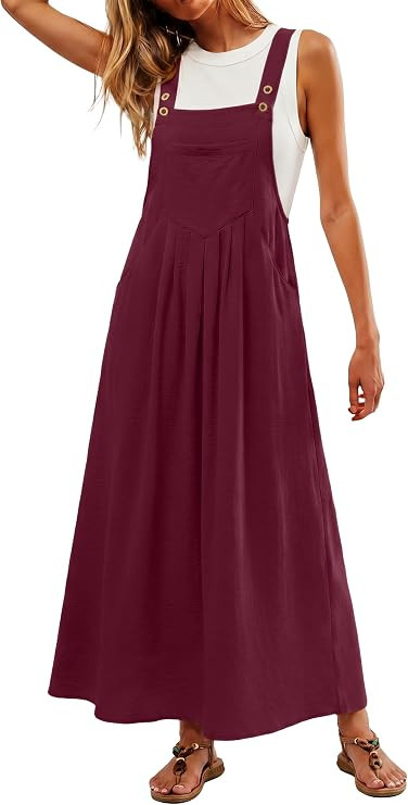 Summer Dresses Women Bib Overall Dresses Adjustable Casual Beach Maxi Jumper Dress Cover Up with ... | Amazon (US)