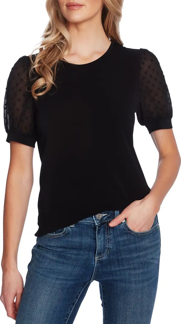CeCe Puff Sleeve Mixed Media Top | Nordstrom | Nordstrom