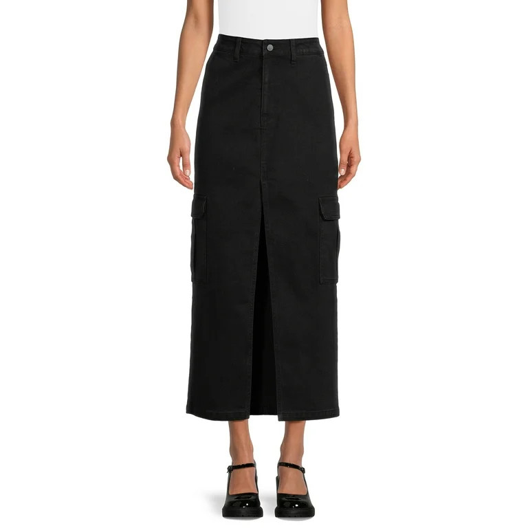 No Boundaries Juniors Denim Cargo Maxi Skirt, Sizes 1-21 | Walmart (US)