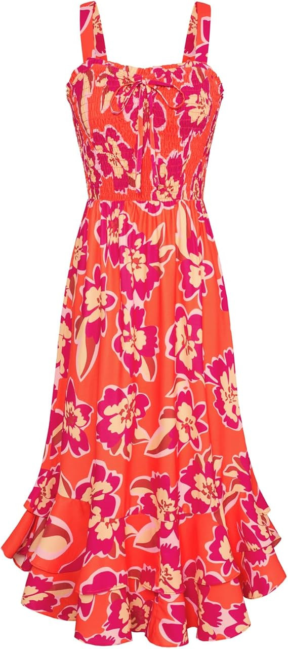 GRACE KARIN Women's 2026 Summer Floral Boho Dress Square Neck Strapped Swing A Line Sundress Beac... | Amazon (US)