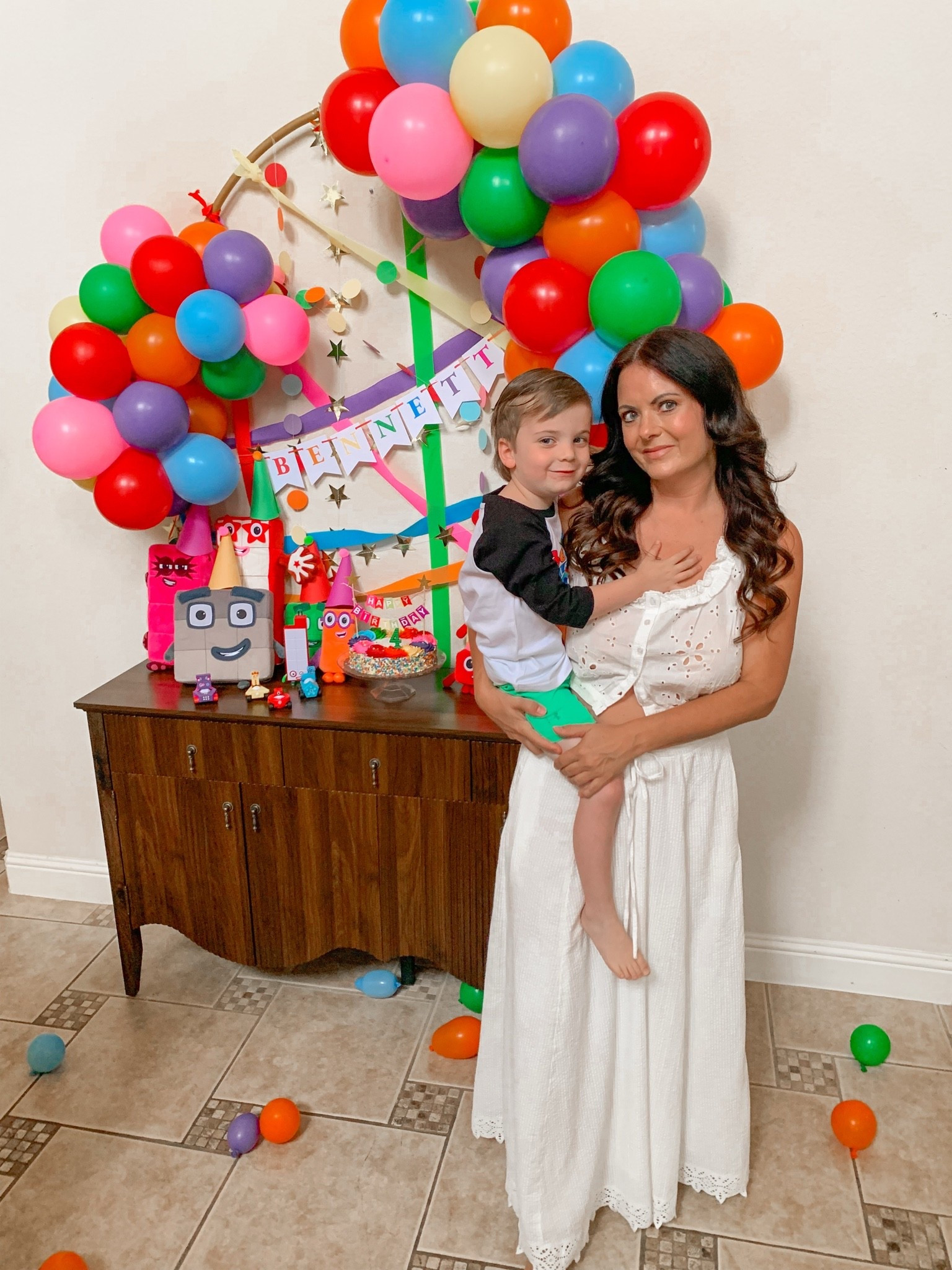 DIY Party Decor:
•number blocks birthday party t-shirt 
•backdrop stand
•DIY ballon garland 🎈(red, orange, yellow, green, blue, purple, & pink)
•gold star garland ⭐️ 
•streamers (red, orange, yellow, green, blue, purple, & pink)
•polka dot streamers (multi color)
•paper chain (Made with construction paper and staples, so easy!)
•rosette cake with multi color sprinkles 🎂 @kroger (the best kept secret! Kroger bakery it’s SO GOOD! ‼️This cake was only $9.99)
•green 4 birthday candle 💚 
•polka dot paper plates and napkins 
•happy birthday cake topper with gold stars 
•number blocks plushies 
•number blocks cars
•number blocks toys
•Bennett name banner (homemade with card stock! So easy!)
•Party hats 🥳 (homemade with construction paper and pom poms)

#LTKKids #LTKBaby #LTKmomlife