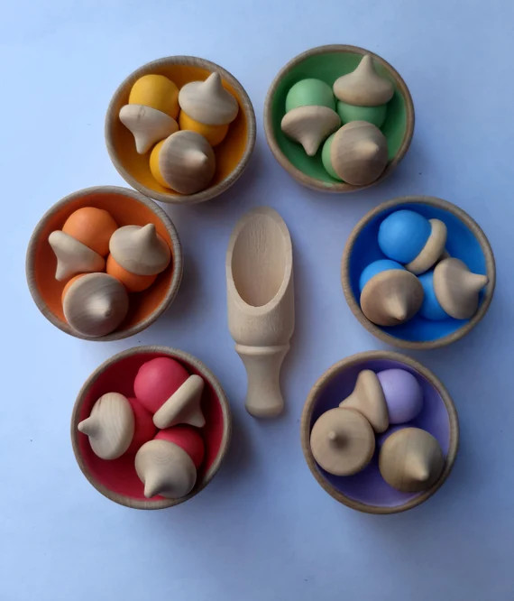 Read the full title
    Acorn Sorting Set with Scoop. Montessori Toy Rainbow colors. Learning toy... | Etsy (US)