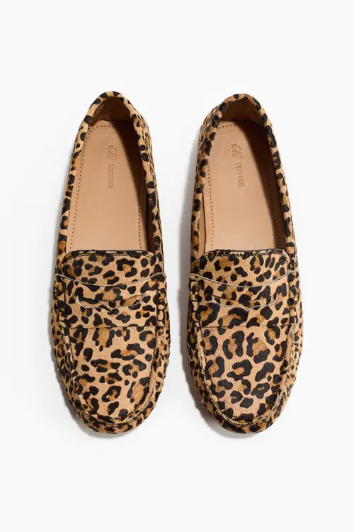 H&M Leather Loafers in Beige/faux Leopard at Nordstrom, Size 5 | Nordstrom