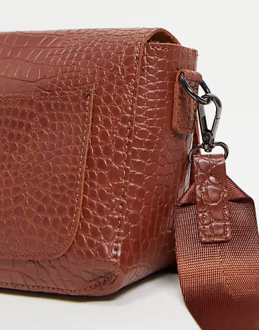 Claudia Canova cross body bag with webbing strap in tan croc | ASOS | ASOS (Global)