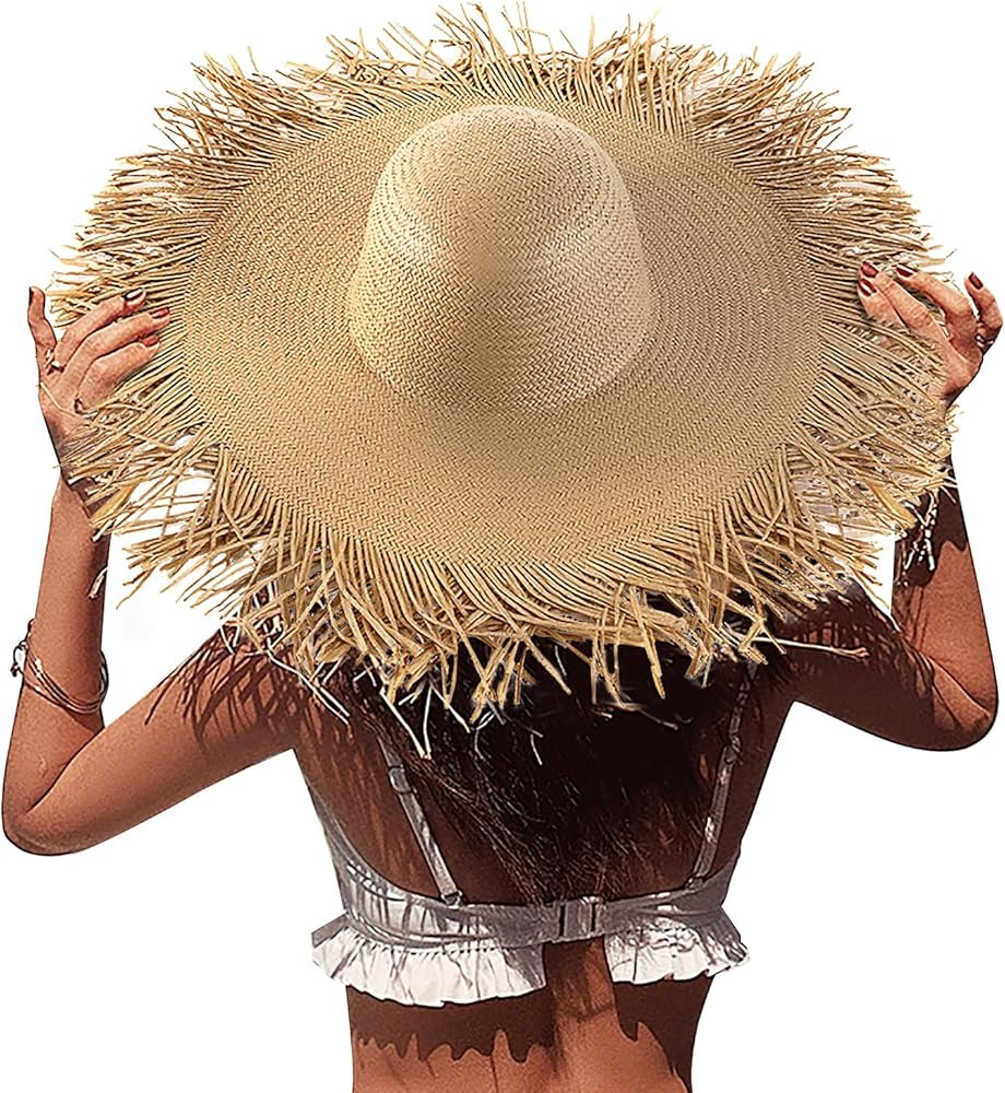 Oversized Beach Hat for Women, Adjustable Straw Floppy Sun Hats with Extra Large Wide Brim | Amazon (US)