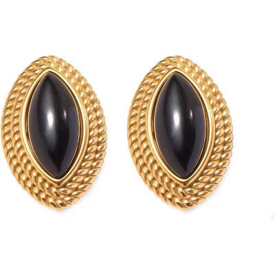 Chunky Gold Statement Earrings: Vintage Black Onyx Oval Design Gold One Size | Target