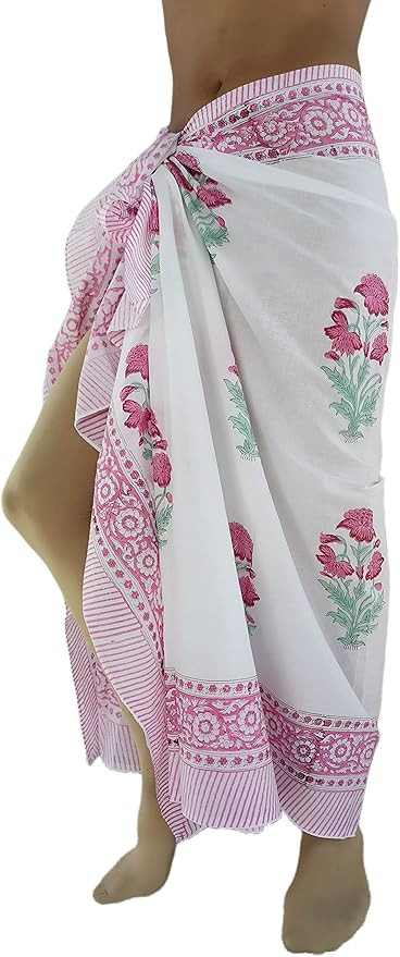 100% Cotton Swimsuit Beach Sarong Cover Ups for Women Swimwear Pareo Indian Hand Block Print Beac... | Amazon (US)