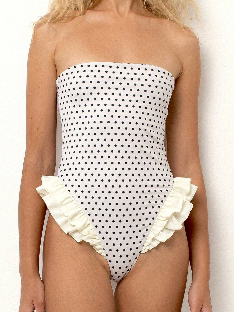 Women Monokini Bathing Suit Spaghetti Strap Ruffles Sleeveless Swimsuits Summer Swimwear Bikini | SHEIN